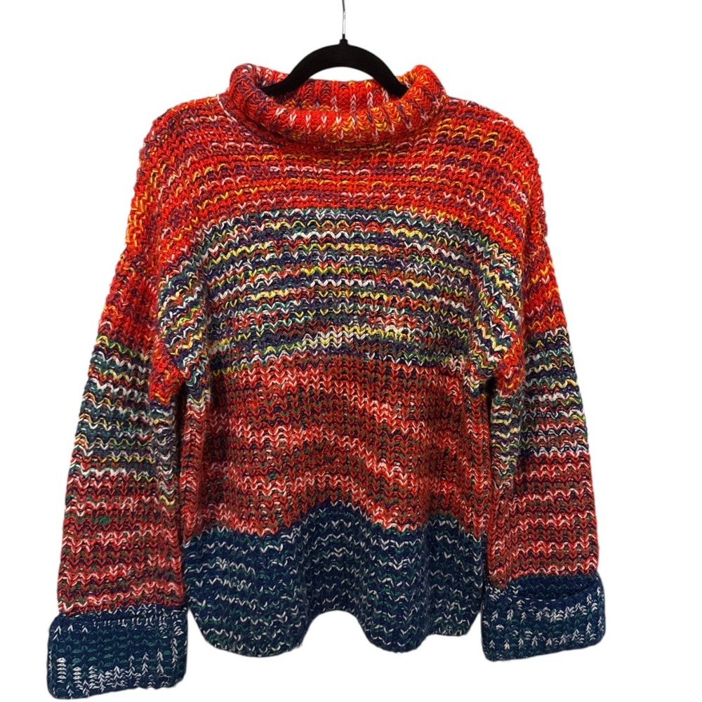Forever 21 Chunky Knit Mock Neck Sweater Multicolor Striped Oversized Sz M‎ Y2K
